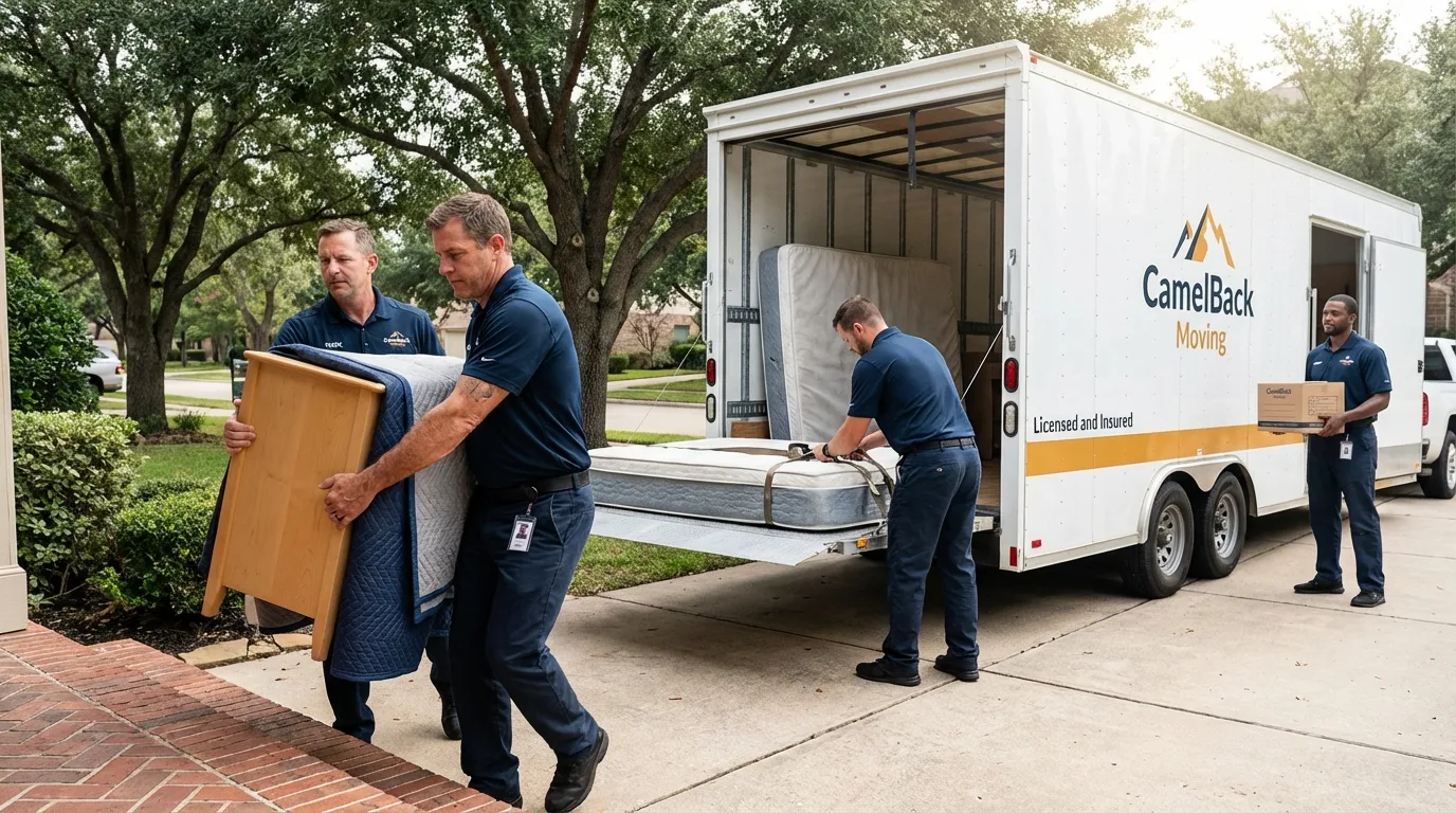 Crew loading residential truck for cross-state move from Tremonton, UT